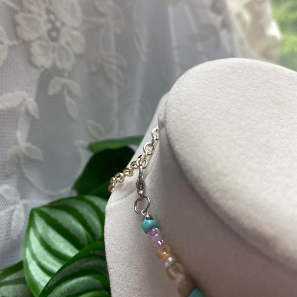 Multicolor Beaded Necklace with Heart Pendant - Picture 3 of 4